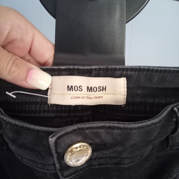 Black Mos Mosh Jeans with White Stripes - Picture 2 of 7